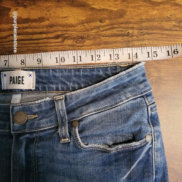 Paige Jeans 29 Verdugo Ankle Skinny Mid Rise Raw Hem Medium Light Wash Stretch - Picture 6 of 12